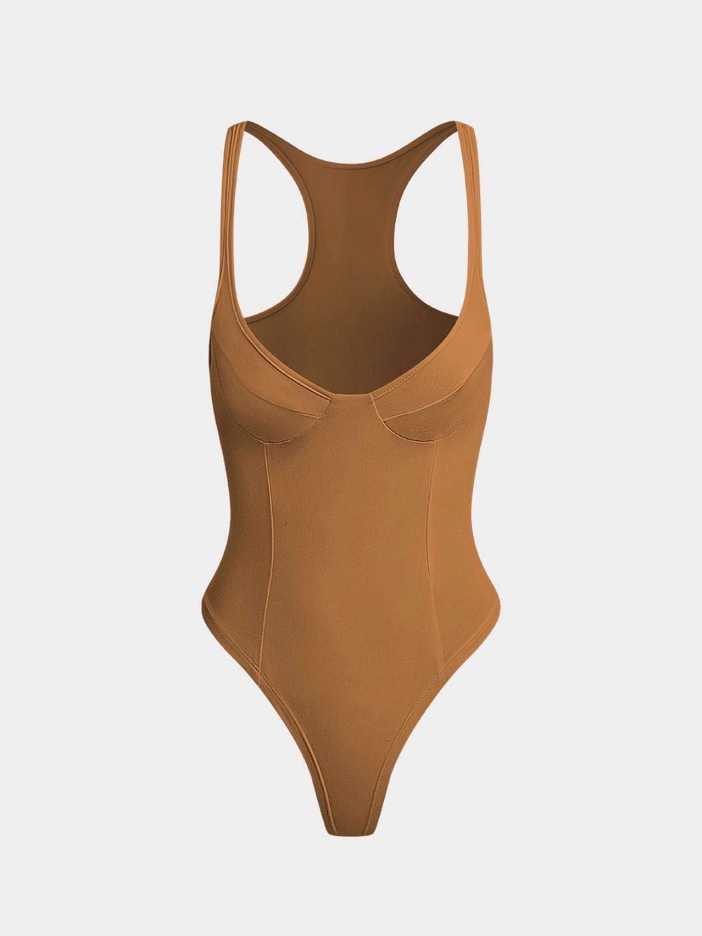 Deep V Racerback Bustier Bodysuit in Camel